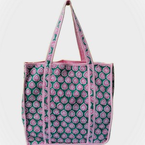 <b>Floral</b> Printed Quilted Cotton Tote Bag Handmade Indian Block Print Women Shopping Shoulder Bag. - Product Image 1