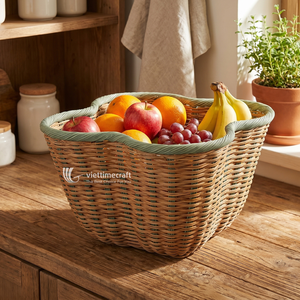 Luxury Vintage Rattan Storage <b>Baskets</b> with Colored Rim-Eco-Friendly Kitchen & Bathroom Organizer & Vanity <b>Basket</b> - Product Image 4