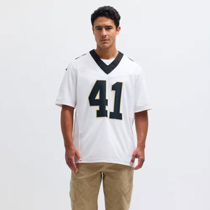 Maillot de football américain blanc numéro 41, col en V, manches courtes, coupe classique pour homme, en maille polyester anti-humidité, personnalisable sur le devant, taille plus - Product Image 1