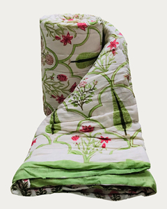 Traditional Block Print Cotton <b>Quilt</b> with Floral Pattern Reversible All-Season Handmade Skin-Friendly & Breathable Home Use - Product Image 2