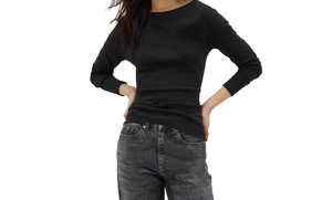 T-shirt décontracté noir à manches longues et col uni pour femme, coupe régulière, respirant, idéal pour l'automne, style oversize - Product Image 3