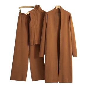 Nuevas mujeres primavera otoño 3 piezas mujeres chándales moda tejido pantalón conjunto señoras suéter traje Vintage moda señoras 3 piezas conjunto - Product Image 3