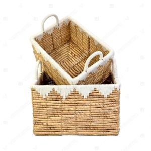 LOOP TONE Large <b>Wicker</b> Laundry <b>Basket</b> Water Hyacinth Cotton <b>Basket</b> Living Room Décor Bathroom Hamper Storage - Product Image 4