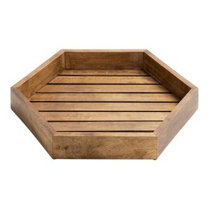 Plateau de service hexagonal en bois pour le petit-déjeuner, les aliments, le café, les collations, table ottoman, décoration de la maison, restaurant, plateau en bois naturel - Product Image 1