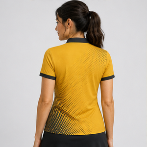 Polo personnalisé jaune moutarde à pois demi-ton, col mandarin pour femme, séchage rapide, respirant, manches courtes, uniforme WPS-0837 - Product Image 4