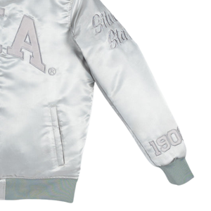 <b>Silver</b> Star Full Length Vintage Bomber <b>Jacket</b> <b>Women</b> Retro Varsity Style Casual Streetwear Lightweight Cotton Embroidery Fashion - Product Image 3