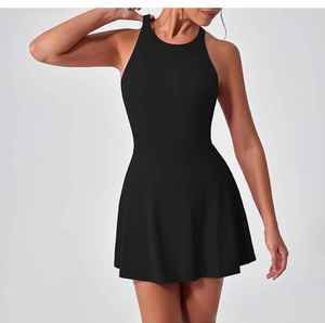 Womens 2 in 1 Breathable Tennis Dress Sleeveless Activewear with Built In Bra and Shorts Pockets Stretchy Spandex Nylon - Product Image 2