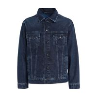 Veste en jean personnalisée bleu foncé pour homme, style camionneur classique, boutonnée, manches longues, décontractée, écologique, printemps
