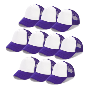 Gorra Trucker de Malla Morada y Blanca de 6 Paneles, Ajustada, Unisex, para Adulto, Estilo Casual de Béisbol, Color Sólido, Estilo Snapback, con Bloques de Color y Perlas - Product Image 1