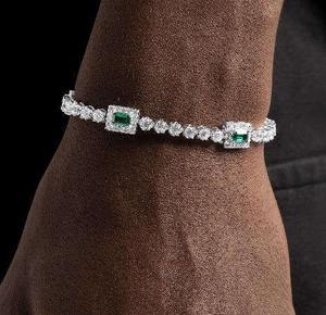Hip Hop Style VVS1 Quality Moissanite Round Brilliant Cut Diamond <b>Bracelet</b> with Emerald Stone for Men and Women for Weddings - Product Image 1