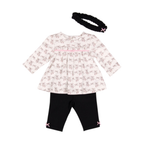 Newborn <b>Baby</b> Girl 100% Cotton Casual Outfit Tutu Leggings Bow <b>Headband</b> Autumn 3-Piece Clothing Set OEM Manufacturer KH - Product Image 1