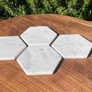 Trendy Carrara <b>Marble</b> Hexagon Coaster <b>Set</b> With Italian Stone Handmade Design For Luxury Home Decor <b>Coffee</b> <b>Table</b> - Product Image 5
