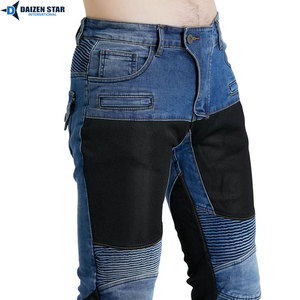 DAIZEN STAR Men's Blue Denim Motorcycle Pants Detachable Hip/<b>Knee</b> <b>Protectors</b> Abrasion Resistant Breathable Washed Cotton Wear - Product Image 6