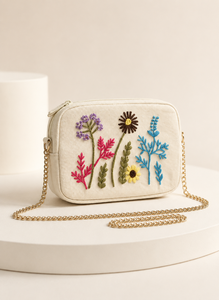 Sac à bandoulière en coton brodé à la main pour femme, avec fermeture éclair, motif floral, en toile, pour le quotidien et les voyages - Product Image 2