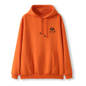 Sweat à capuche homme GYM Active, coupe oversize, orange uni, pour l'hiver, en tissu tricoté léger 340 GSM, motif lettres, avec cordon de serrage - Product Image 2