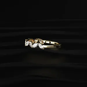 Anillo de Diamantes de Media Eternidad con Diseño Zig Zag Marquise, Anillo de Compromiso y Boda de Lujo, Oro Amarillo de 14K, Diamantes VVS-VS - Product Image 3