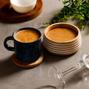 Handmade Wooden Drink Coaster Set Natural Wood Tea Coffee <b>Cup</b> <b>Mat</b> for Home Kitchen Restaurant Table Decor - Product Image 6