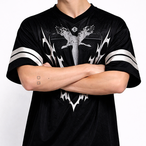 Camiseta de Fútbol Americano Personalizada con Serigrafía, Cuello en V, Malla, Estilo Urbano, Gráficos Góticos, Fabricante OEM Personalizado al por Mayor - Product Image 6