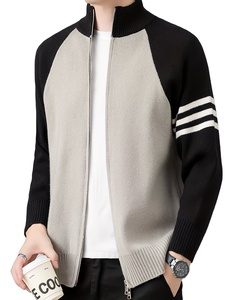 Cardigan en maille épais pour homme, col montant zippé, respirant, polyester/coton, avec chaînes décoratives sur le devant – Collection Automne Hiver - Product Image 6