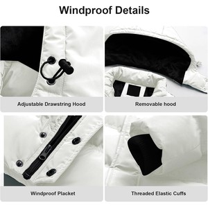 ODM Men's White <b>Hooded</b> Puffer <b>Jacket</b> With <b>Fur</b> Collar Windproof Zipper Closure Casual Winter Solid Color Polyester Shell Slim Fit - Product Image 5
