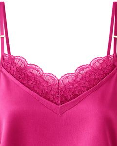 Ensemble de pyjama en satin rose vif avec dentelle pour femmes, ensemble de pyjama sexy, vêtements de nuit, vêtements de détente doux en soie, tenue d'été en deux pièces - Product Image 3