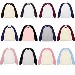 Sweat-shirts unis élégants en gros 330 g/m² à col rond pour garçons, style rétro western, manches raglan, bicolores, pour hommes - Product Image 2