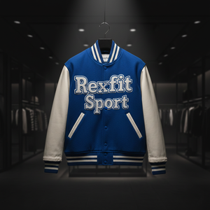เสื้อแจ็คเก็ตวาร์ซิตี้ RexFit Sport Premium รุ่นสั่งทำพิเศษสำหรับผู้ชาย แบบ Letterman เบสบอล บอมเบอร์ ตัวเสื้อทำจากผ้าขนสัตว์ แขนเสื้อทำจากหนัง ผลิตตามแบบ OEM - Product Image 1