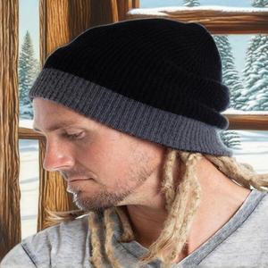 100% Cashmere Men's Luxurious Winter Warm <b>Beanies</b> Multi-Wear Fitted Border Folded Rib Pattern Hand Knitted Customizable Size - Product Image 2