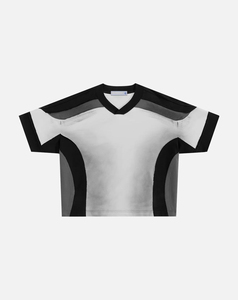 เสื้อยืดคอกว้างทรงโอเวอร์ไซส์สำหรับผู้ชาย แขนสั้น ความยาวครอป แต่งขอบตัดสี สไตล์สปอร์ต ผ้าถักโพลีเอสเตอร์ 100% - Product Image 1