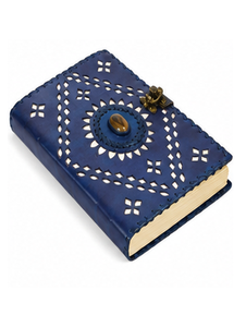 Handmade Blue Leather Journal Notebook with Metal Lock | Vintage Diary Vintage Handmade Leather Diary with Gemstone Closure | - Product Image 1