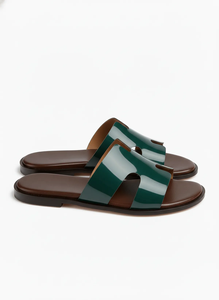 Chaussons en cuir de luxe pour hommes, semelle en caoutchouc antidérapante, sandales plates confortables pour la maison, la plage et la marche décontractée - Product Image 3