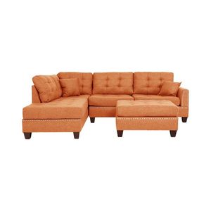 Set di Mobili Moderni per Soggiorno: Divano Reversibile con Pouf, Trapuntato in Tessuto Polyfiber, 3 Pezzi, Colore Agrumi - Product Image 3