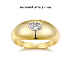 แหวนมอสซาไนต์รูปไข่ชุบทอง 18K เงินแท้ 925 ดีไซน์เรียบหรูสำหรับผู้หญิง - Product Image 2