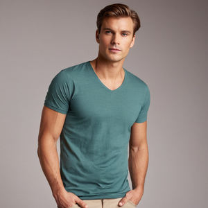 Camisetas de algodón de Punto ligero teñido en hilo, transpirables, de secado rápido, con cuello en V, Media manga, estampado a rayas, ropa informal y deportiva de gran tamaño - Product Image 3