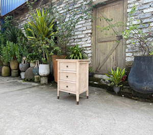 Table de chevet rustique moderne en bois avec 3 tiroirs et panneau tressé, mobilier de chambre, garantie 1 an - Product Image 5