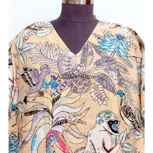 Caftán Corto Estampado Indio 100% Algodón, Ropa Casual de Verano para Mujer, Caftán Étnico con Estampado de Bloques - Product Image 3