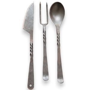 Juego de cubiertos Burraq DIY OEM personalizado, hecho a mano, estilo medieval antiguo, de acero con alto contenido de carbono, cuchillo de cocina, cuchara, tenedor, cuchillo forjado a mano para la cena - Product Image 1
