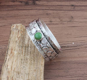 Anillo Giratorio Antiestrés de Plata de Ley 925 con Jade Verde Natural, Joyería de Meditación Boho Unisex, Venta al por Mayor - Product Image 2