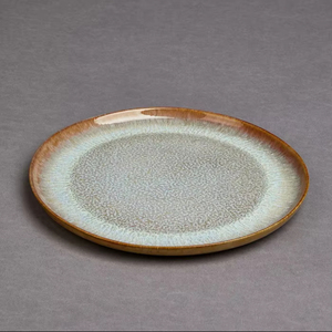 Assiette Rustique en Céramique Effet Sable, Finition Glaçure Texturée, Bordure Marron Terreux, Résistante à la Chaleur, Empilable, Idéale pour la Repas Quotidien - Product Image 1