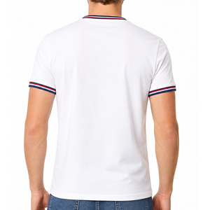 T-shirt homme col rond premium, blanc uni, bleu marine, rouge, triple rayures, col côtelé, manches courtes - Streetwear classique - Product Image 2