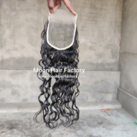 Rambut Asli India Remy Mentah Tanpa Proses 100%  Closure Rambut Manusia Bergelombang Jahitan Ganda Mesin Kemasan Polybag Ekstensi Terbaik