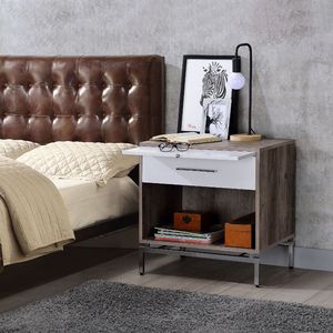Comodino bianco e rovere grigio stagionato con 1 cassetto con scaffale aperto - Product Image 2