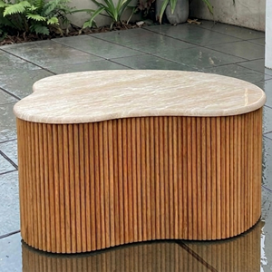 Modern Teak Wood Coffee <b>Table</b> Wholesale Luxury Marble Top <b>Nesting</b> <b>Table</b> Custom Organic Stone <b>Table</b> for Hotel Resort Project - Product Image 3