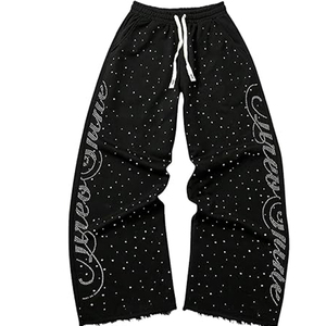 ODM OEM Men’s Rhinestone Sweatpants <b>Rainbow</b> Spray Raw Edge Straight Leg Hip Hop Streetwear Jogger Pants Custom <b>Trousers</b> - Product Image 1