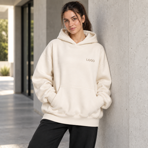 MOVA SPORTS Heavyweight Pullover Hoodie Women's Relaxed Hooded Sweatshirt <b>Extended</b> Sleeves <b>Brushed</b> Fleece 100% Organic Cotton - Product Image 6