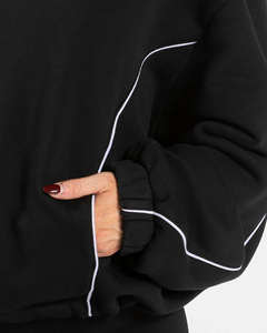 Sweat à capuche noir surdimensionné personnalisé avec logo OEM, en molleton de coton avec passepoil, respirant, pour femme, idéal pour le sport - Product Image 6