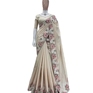 El último Sari de borde de trabajo de bordado de seda pesada de diseñador por FabZone - Product Image 1