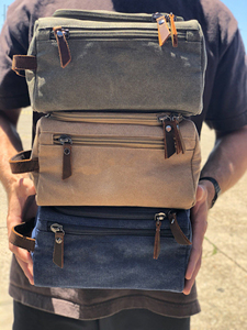 Leather Canvas <b>Toiletry</b> Bag Waterproof Travel Organizer Dopp Kit Cosmetic <b>Storage</b> Bag For Men LCTB-0015 - Product Image 3