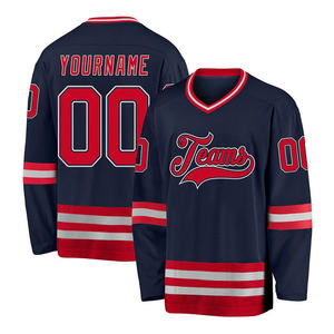 Jersey de Hockey sobre Hielo Sublimado Personalizado Premium, Cuello en V Azul para Hombre, Manga Larga, Logotipo del Equipo, Prenda Transpirable de Poliéster, Proveedor OEM - Product Image 6