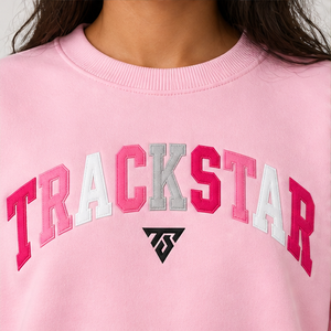 Women's Light <b>Pink</b> Multicolor Varsity Letter Crewneck <b>Sweatshirt</b> Oversized Long Sleeve Custom Logo Pullover Wholesale - Product Image 5